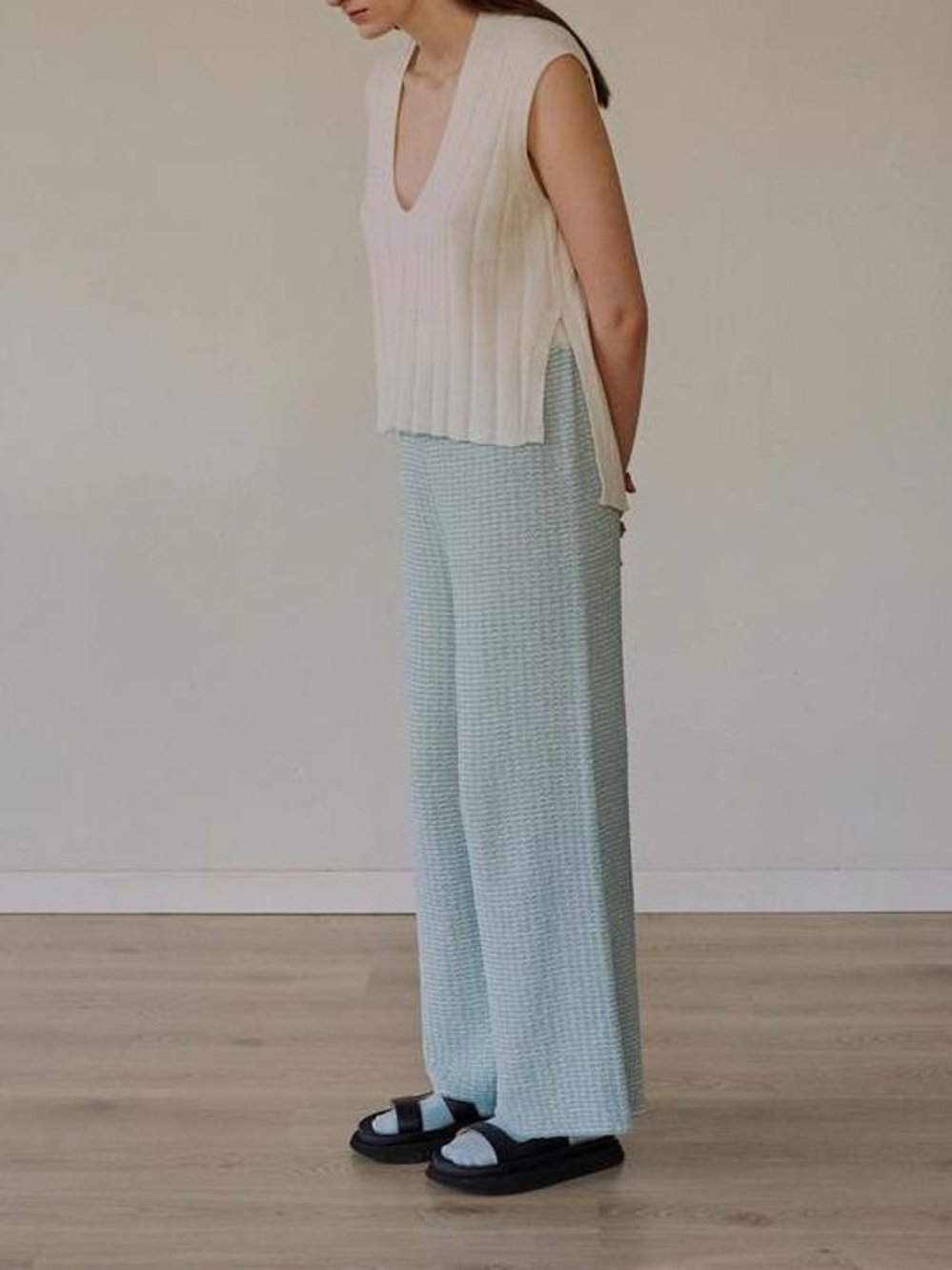 RUS Knit Wide Leg Pants Blue Size M Lounge Italian Yarn